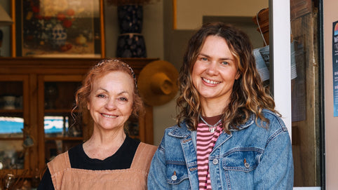Ruth from The Provincial Rabbit and Jacqui from The Moonta Collective standing in the shop doorway on George Street, Moonta