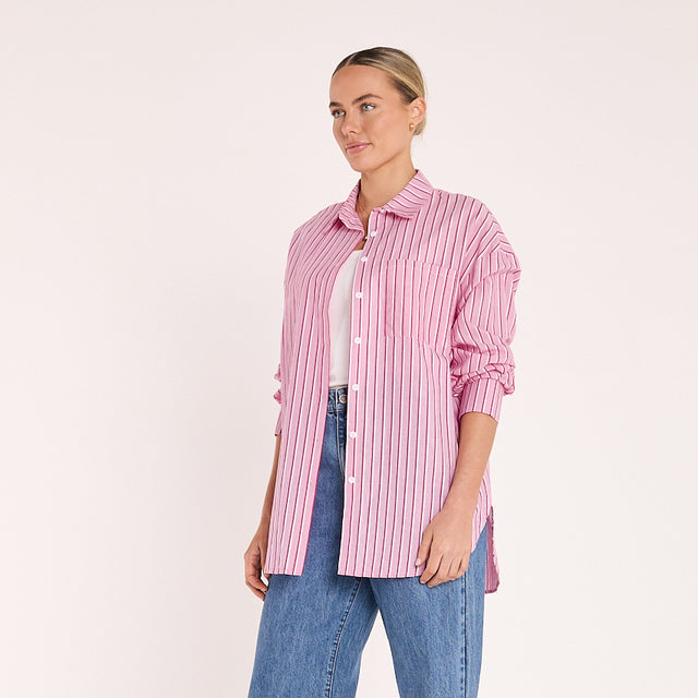 Feather & Noise Emily Shirt in Pink Burgundy Stripe