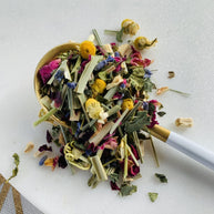 Calming postpartum tisane with chamomile, lavender and rose petals