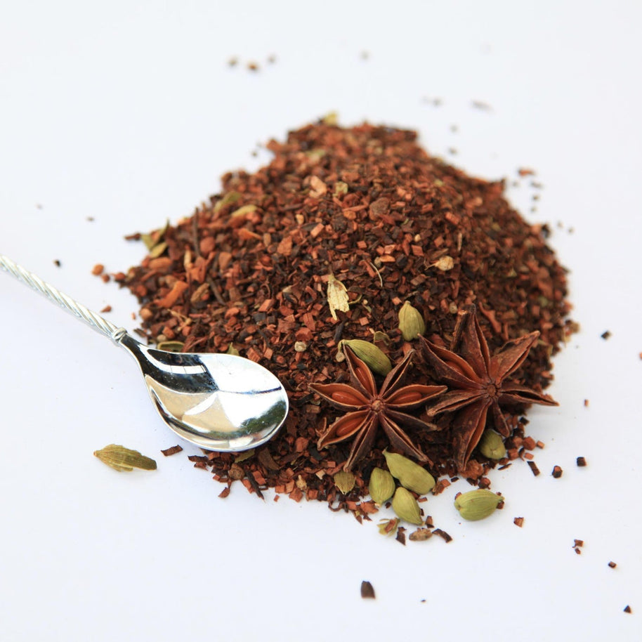 Organic honeybush chai with warming spices like cinnamon and cardamom