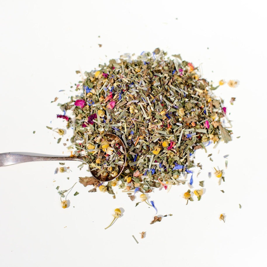 Calming mint and chamomile tisane for stress and nerves