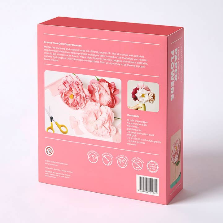 DIY floral paper craft kit for making peonies, orchids and poppies
