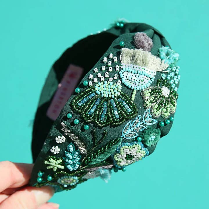 Kingston Emerald Blossom Headband hand beaded design