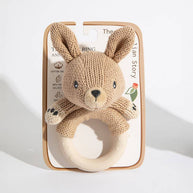 Soft knitted kangaroo teething rattle for babies – Living Textiles