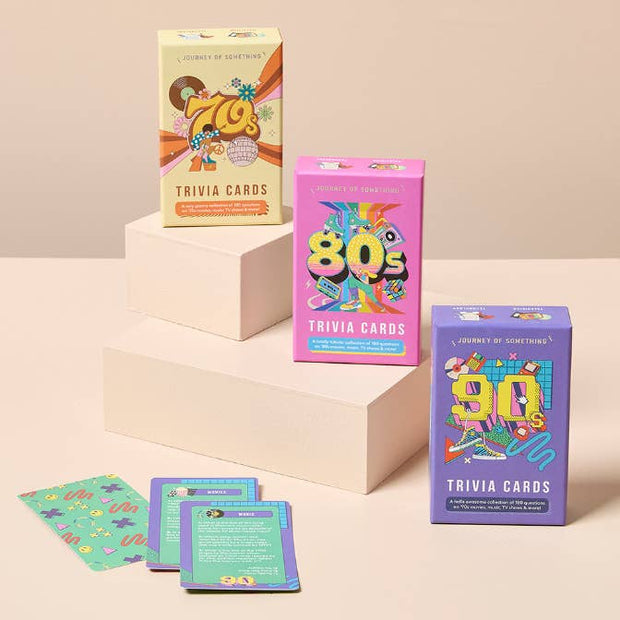 Retro 70’s themed trivia card game with 180 questions