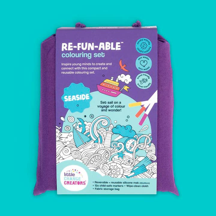 Reusable double-sided silicone colouring mat with markers and carry bag