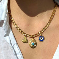 18ct gold-plated charm necklace with heart, star and evil eye charms