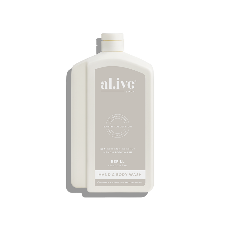 al.ive body Sea Cotton & Coconut 1 L Wash Refill pouch with pour spout