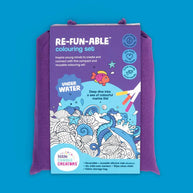 Reusable double-sided silicone colouring mat with ocean theme and marker pens