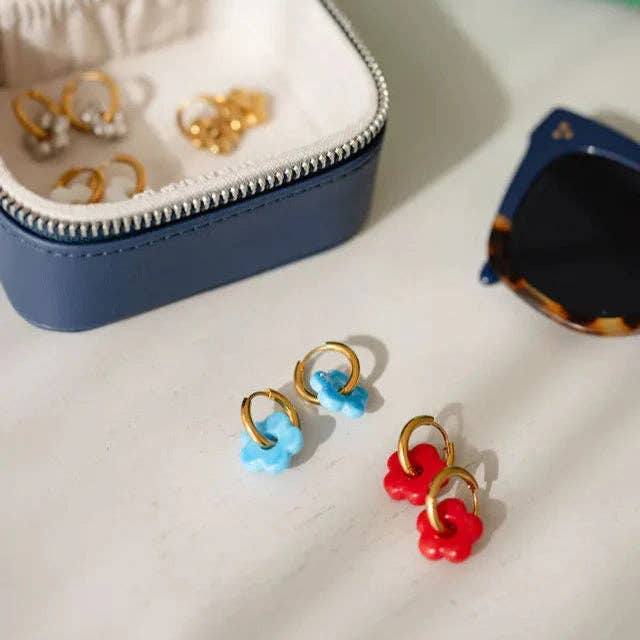 Waterproof 18k gold-plated flower hoop earrings by Greenwood Designs