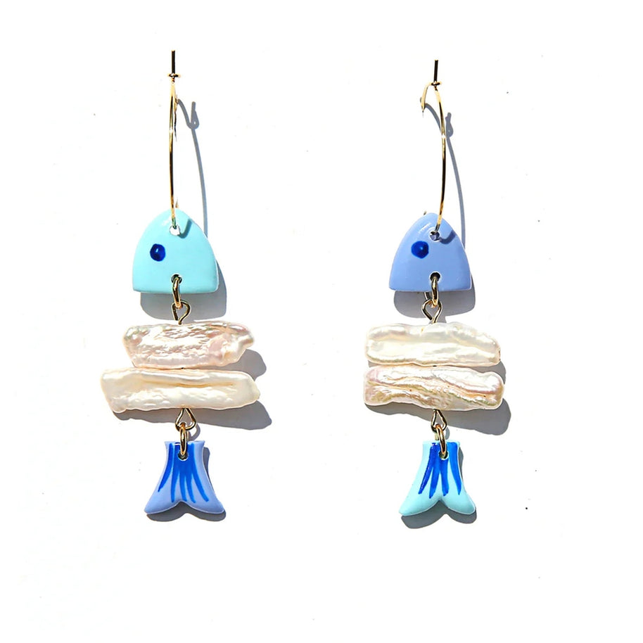 Kingston Jewellery Fish Bone Hoops handmade earrings with pearls