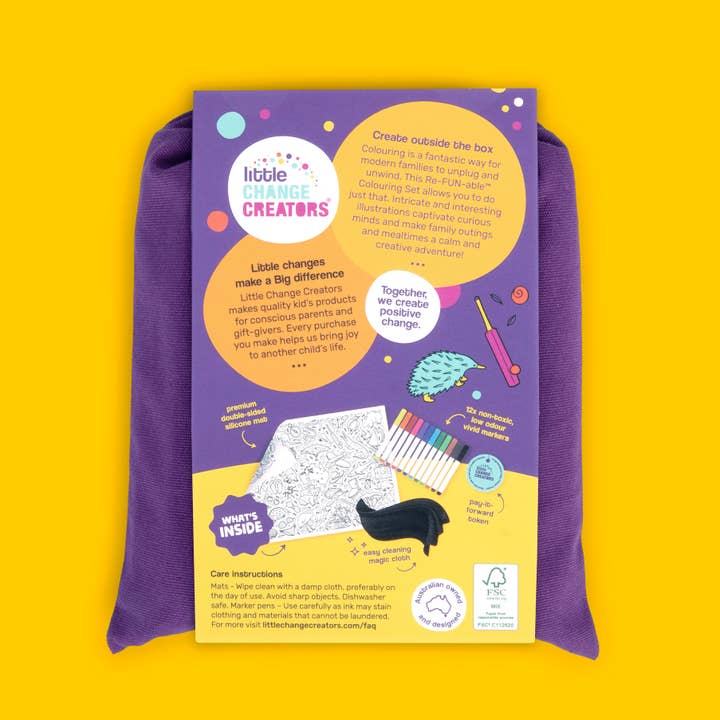 Eco-friendly kids activity set with Australia design, non-toxic pens and fabric carry bag