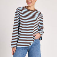 Carter Long Sleeve Tee - Chocolate Blue Stripe
