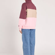 Relaxed striped cotton sweater in pink and plum