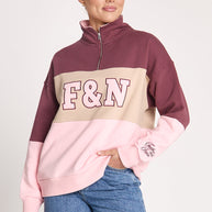 Feather & Noise Varsity Logo Sweater Pink Plum Stripe
