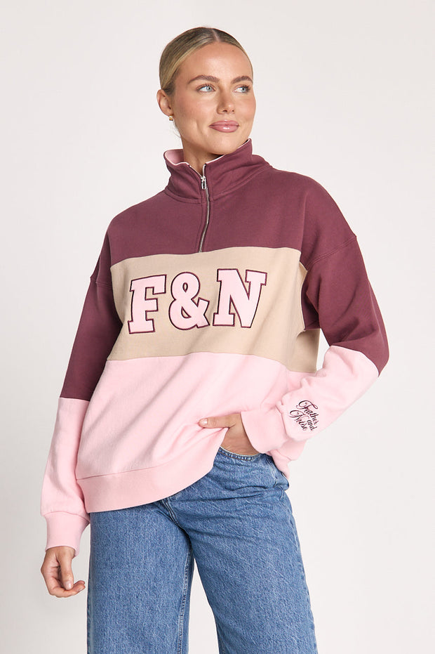Varsity Logo Sweater - Pink Plum Stripe