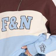 Relaxed striped cotton sweater in chocolate and blue