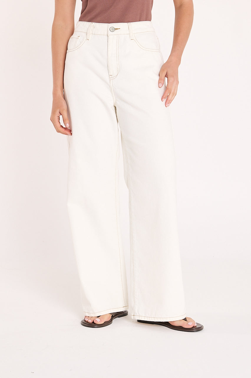 Cassie Wide Leg Jean - Cream