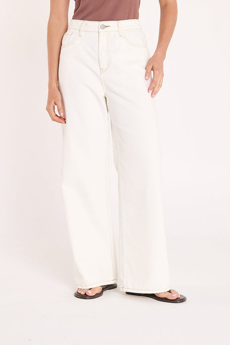 Cassie Wide Leg Jean - Cream