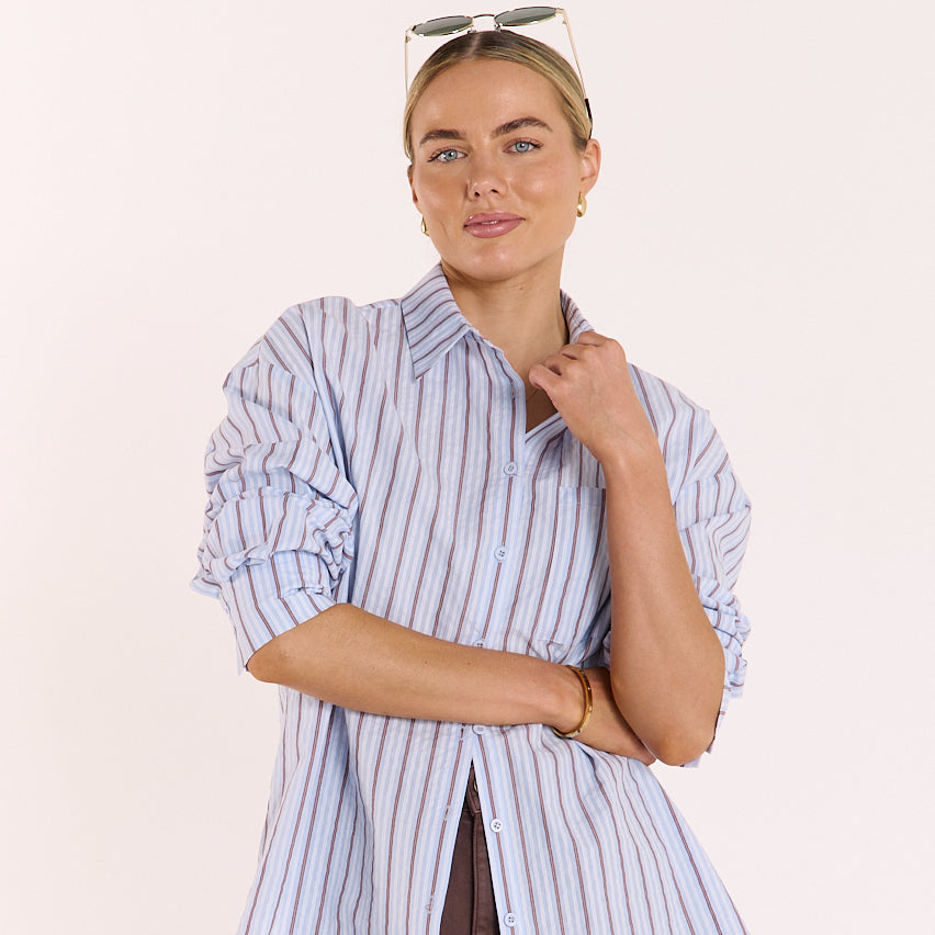 Emily Shirt - Blue Chocolate Stripe
