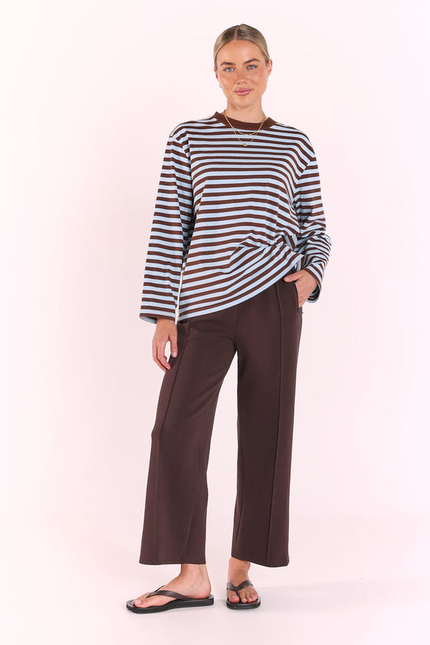 Carter Long Sleeve Tee - Chocolate Blue Stripe