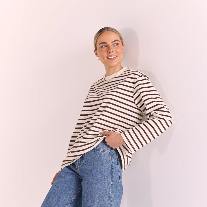 Carter Long Sleeve Tee - Chocolate Cream Stripe