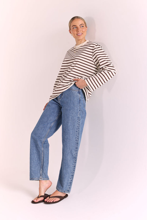 Carter Long Sleeve Tee - Chocolate Cream Stripe