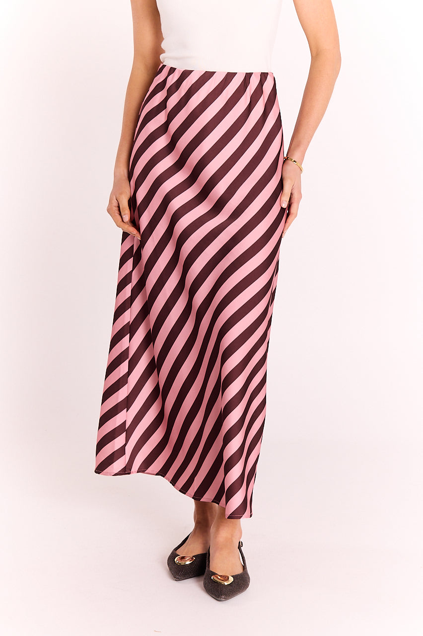Rose stripe satin-look slip skirt with elasticated waist