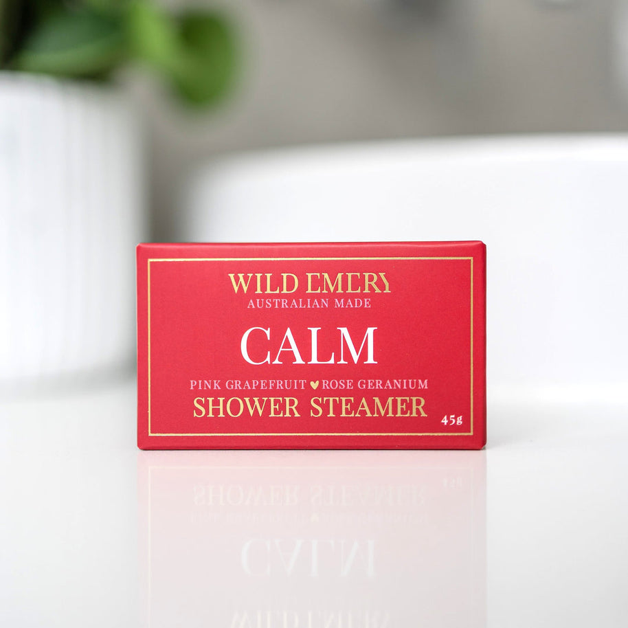 Wild Emery Calm Shower Steamer with pink grapefruit and rose geranium essential oils