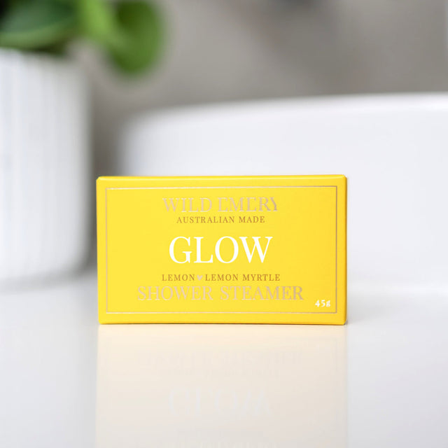 Wild Emery Glow Shower Steamer with lemon and lemon myrtle essential oils