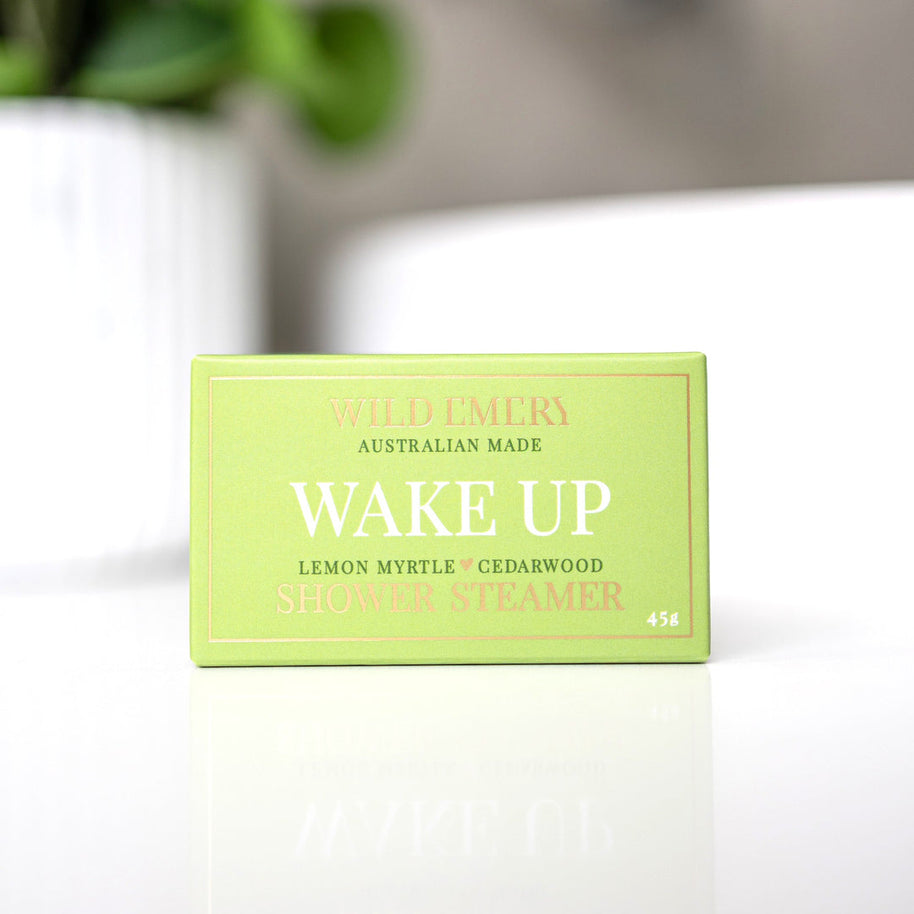 Wild Emery Wake Up Shower Steamer with Lemon Myrtle and Cedarwood essential oils