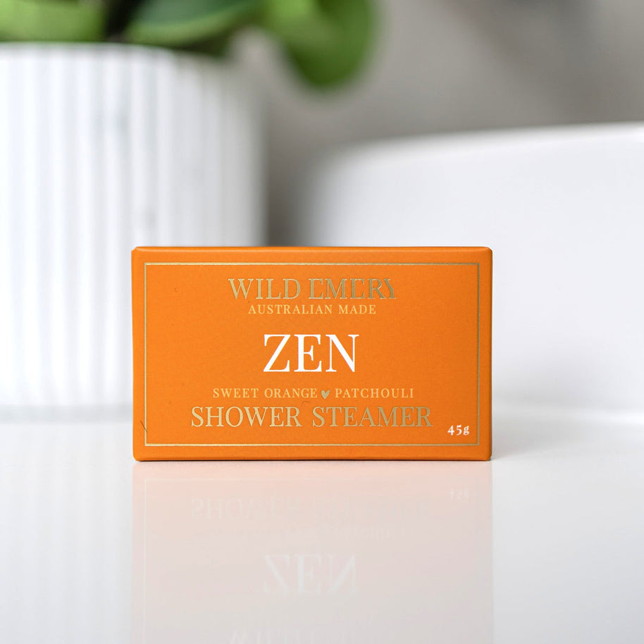 Wild Emery Zen Shower Steamer with sweet orange and patchouli essential oils