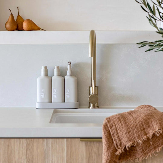 Al.ive Body  Premium Kitchen Trio – Dishwashing Liquid, Hand Wash & Bench Spray + Tray (3 × 300 ml)