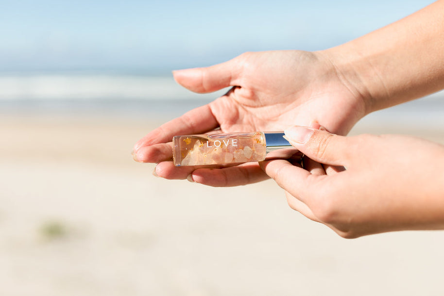 Rose and vanilla essential oil roller for self-love and emotional balance