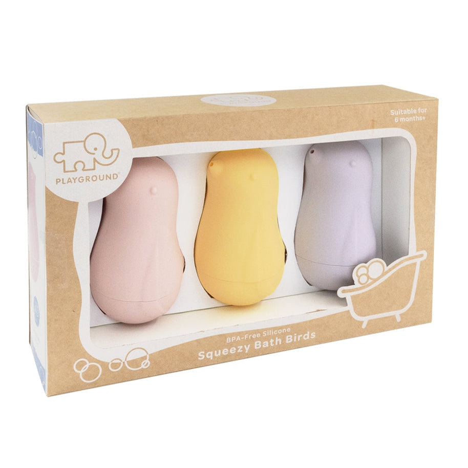 Baby-safe water play bath birds made from non-toxic silicone – 3 pack