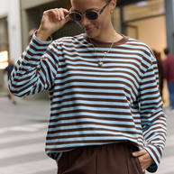 Carter Long Sleeve Tee - Chocolate Blue Stripe