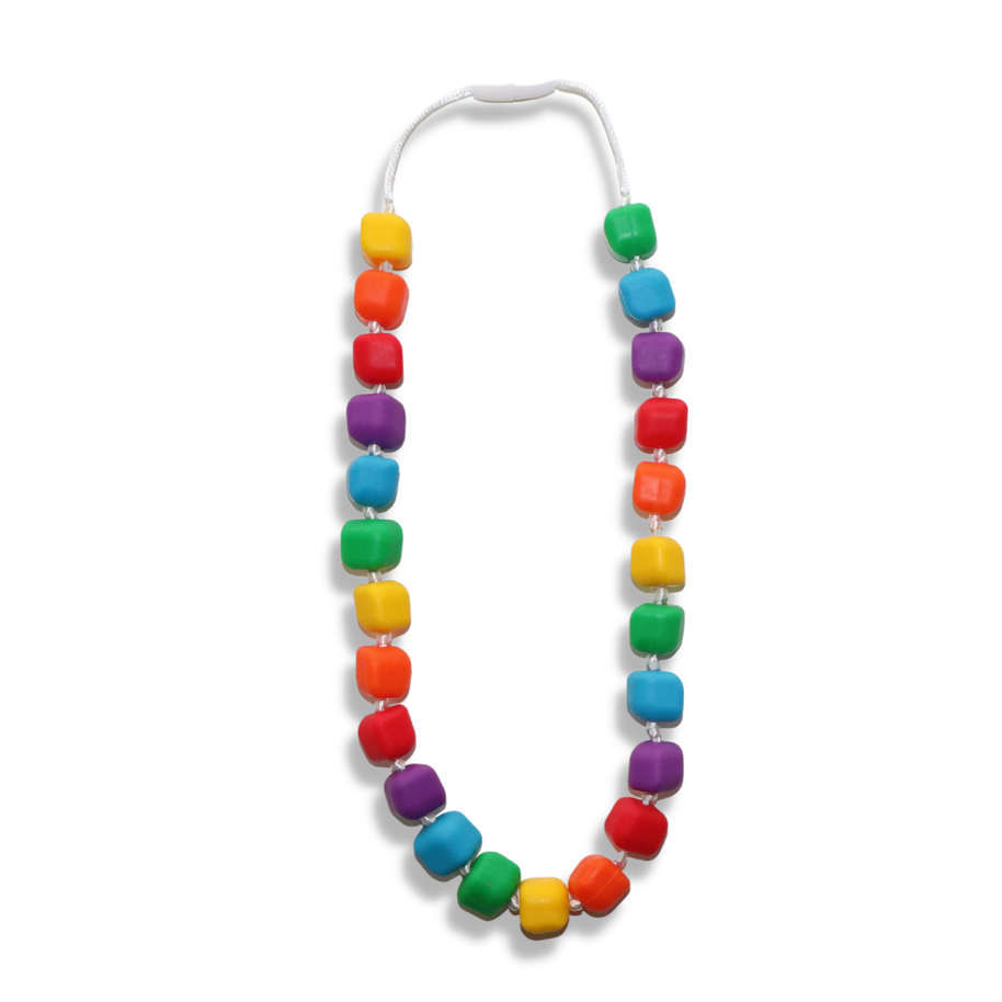 Jellystone Designs Princess and the Pea chew necklace in Rainbow Bright