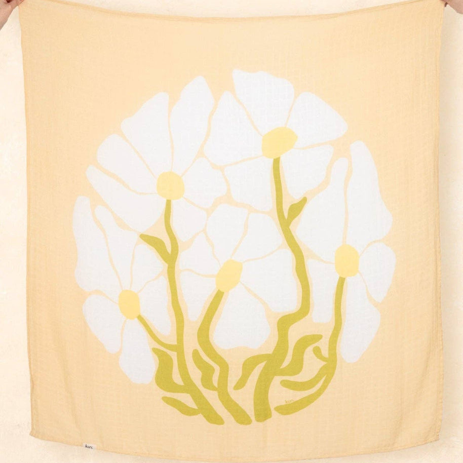 Organic cotton and bamboo muslin swaddle with botanical Fleur print