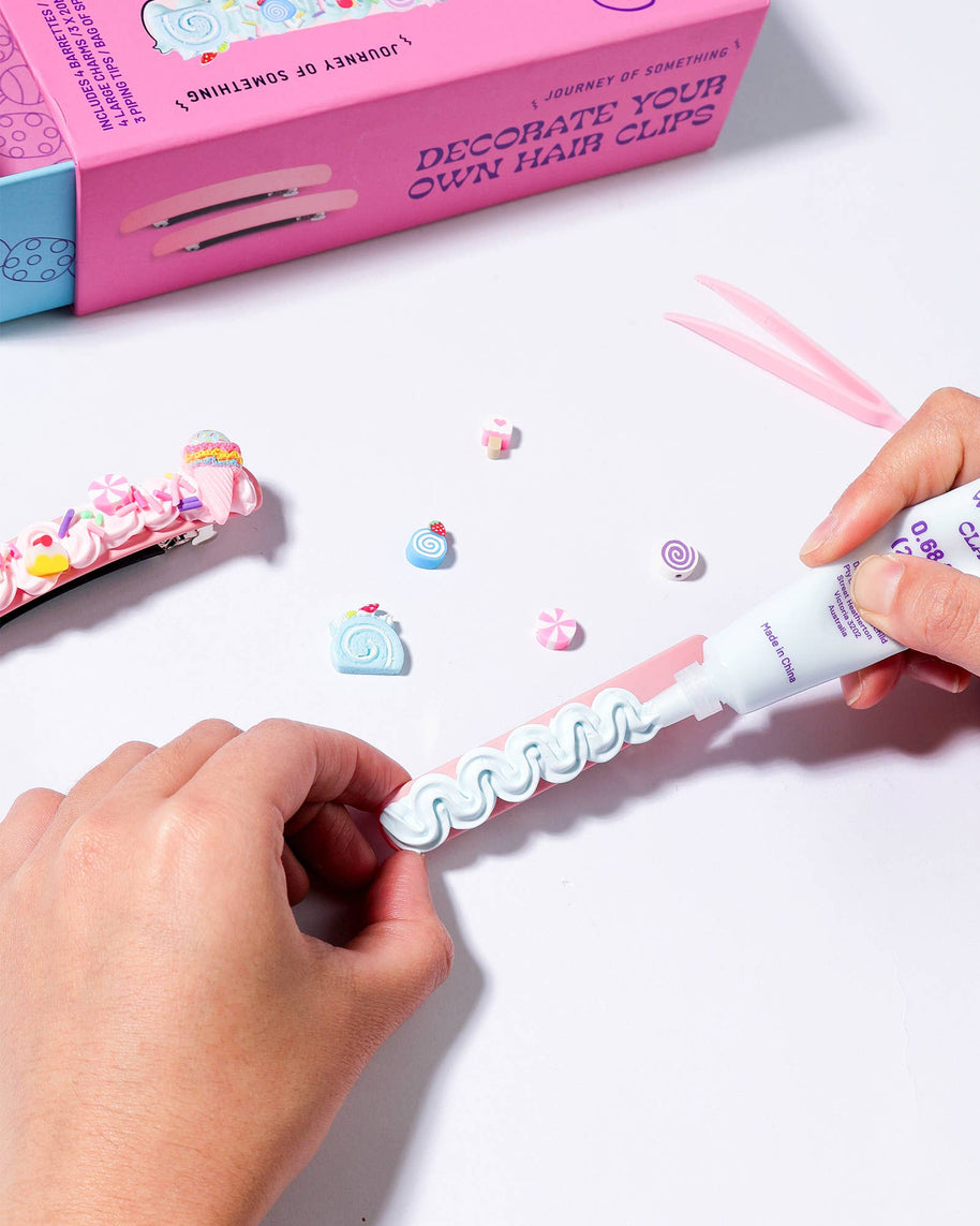 Hair clips decorated with whipped clay and charms