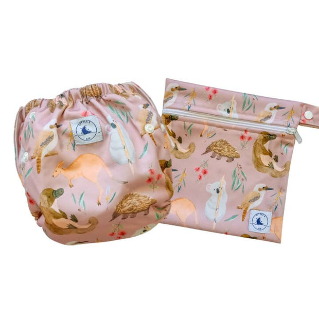 Little E & Co Swim Nappy and Mini Wet Bag Combo Australian Animals