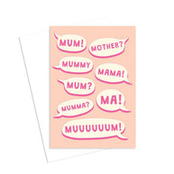 Happy Day People Mum Texts greeting card with pink speech bubble design
