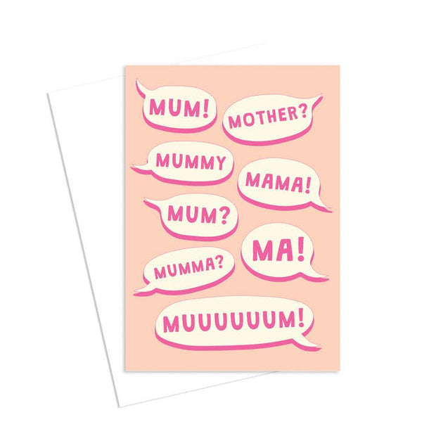 Happy Day People Mum Texts greeting card with pink speech bubble design