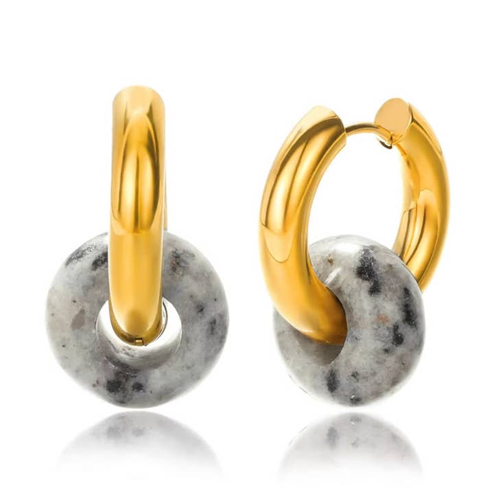 Greenwood Designs Astrid Hoop Earrings with concrete look stone bead