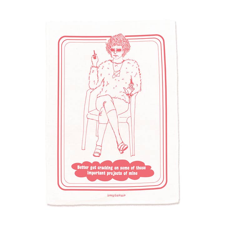 Happy Day People Important Projects screen printed cotton tea towel in watermelon pink