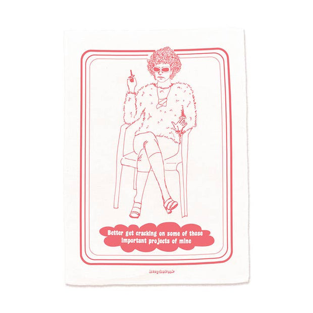 Happy Day People Important Projects screen printed cotton tea towel in watermelon pink