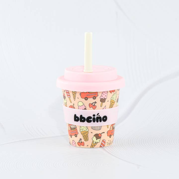 BBcino Scoops in Pink Babycino Cup 120ml with reusable straw