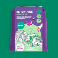 Reusable double-sided silicone colouring mat with safari animal theme and marker pens
