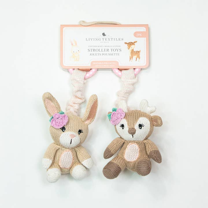 Ava the Fawn and Amelia the Bunny stroller toys with BPA-free clips