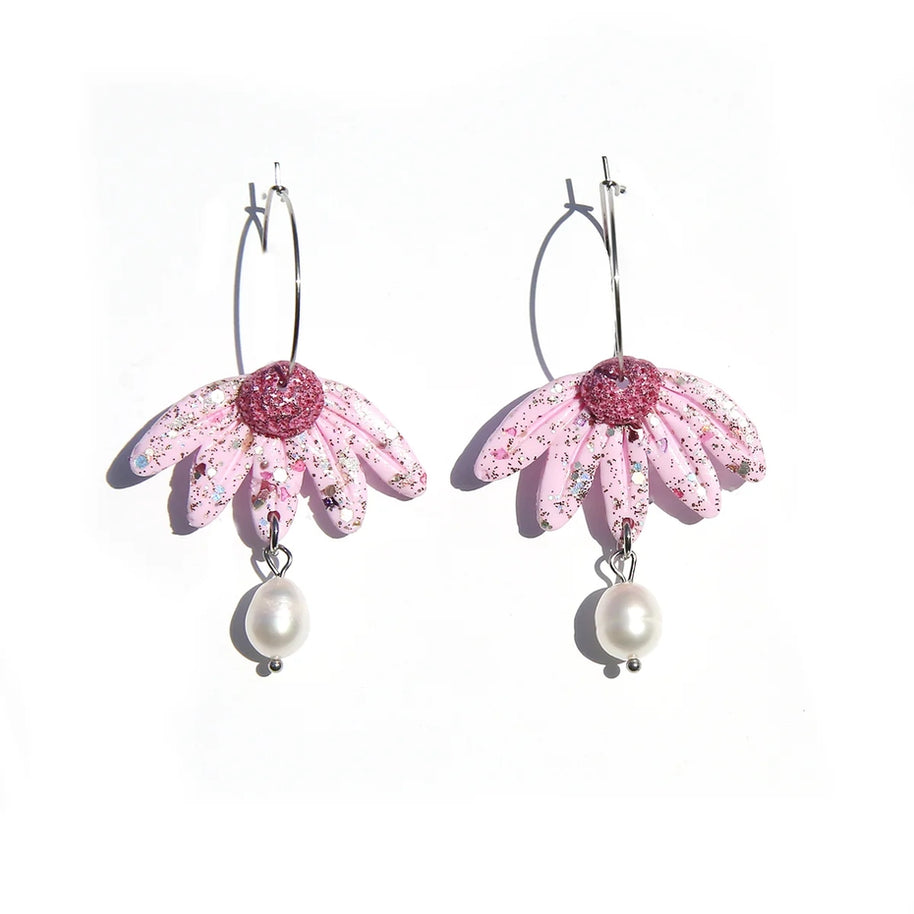 Kingston Jewellery Daisy Hoops handmade floral earrings with pearls