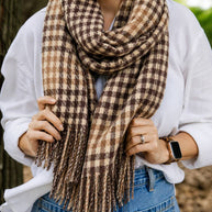 Houndstooth Caramel Brown Classic Check Winter Scarf